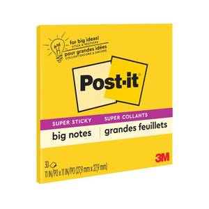 lot 8416 image: Post-it Super Sticky Big Notes, 11 in x 11 in, 1 Pad, 2X The Sticking Power, Yellow, Recyclable (BN11)