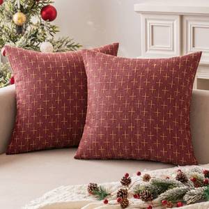 lot 8417 image: MIULEE Pack of 2 Christmas Decorative Burlap Linen Throw Pillow Covers Modern Farmhouse Pillowcase Rustic Woven Textured Cushion Cover for Sofa Couch Bed 24x24 Inch Wine Red