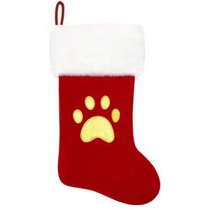 lot 8419 image: Eoocan 20 Inches Monogram Christmas Stockings Green Velvet with White Super Soft Plush Cuff Embroidered Pets Paw Xmas Stocking Classic Personalized Stocking Decoration for Family Holiday Season Decor