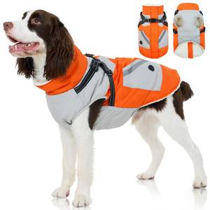 lot 8422 image: FUAMEY Dog Winter Jackets for Large Dogs,Dog Coat with Harness Built in,Waterproof Dogs Snowsuits Warm Pet Jacket Zip Up Fleece Cold Weather Coats Reflective Safety Pets Hunting Vest Orange L