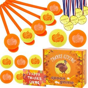 lot 8426 image: MUOUAKATE Thanksgiving Party Game Spoon Race Game Set 24 Thanksgiving Themed Balls and Spoons for Boys Girls Adults Thanksgiving Fall Festival Party Favors, Family Classroom Activities Supplies