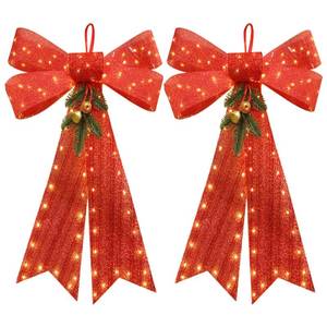 lot 9438 image: Christmas Tree Bow, 2 Pack 17 x 24 Tree Topper with 90 LED Lights, Battery Powered Red Bow Christmas Decorations with Pine Cone Bell for Indoor Home Window Wall Door Front Outdoor Xmas Decorations