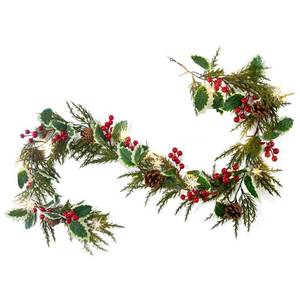 lot 9443 image: RECUTMS Christmas Pine Garland with Lights 5.8ft Christmas Red Berry Holly Garlands Xmas Artificial Cedar Cypress Garland for Table Fireplace Window Stairs Indoor Outdoor Xmas Decorations