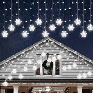 lot 9444 image: Christmas White Icicle Lights with Snowflake, 150 LED Curtain Lights with 8 Lighting Modes, Plug in Twinkle Lights for Home Christmas Wedding Party Decoration
