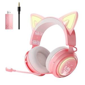 lot 9456 image: SOMIC Cat Ear Headphones, 2.4GBluetooth Wireless Gaming Headset for PS5, PS4, PC with RGB Lights and Retractable Mic, 10Hrs Playtime, 7.1 Surround Sound for Laptop, Smartphone-GS510 Pro - Pink