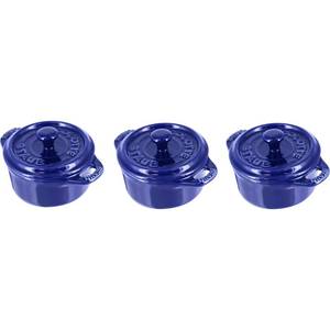 lot 9462 image: STAUB Ceramics Dutch Oven 3-piece Mini Round Cocotte, Dark Blue