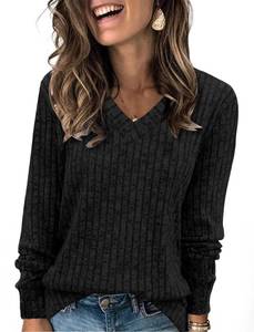 lot 10275 image: Sampeel Long Sleeve Shirts for Women V Neck Basic Fall Tops Lightweight Trendy Sweaters Loose Fit 2025 Black M