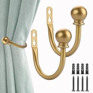 lot 10276 image: Sumnacon Set of 2 Decorative Curtain Holdbacks, Wall Mounted Aluminum Alloy Window Drapery Tiebacks for Bedroom, Livingroom Office Come with Screws, Gold