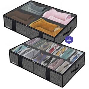 lot 10278 image: Onlyeasy 2 Pack Under Bed Shoes Storage Bag Organizer (144 Pairs), Collapsible Shoe Boot Container with Handles, Underbed Storage Solution for Kids & Adults, 86x60x15cm, Linen-like Black, MXAUBS14S4