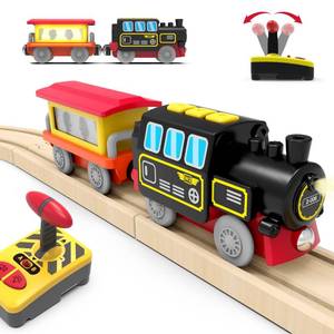 lot 10298 image: Motorized Train for Wooden Track, Remote Control Train with Magnetic Connection, Battery Operated Locomotive Trains for Toddlers, Compatible with Thomas, Brio, Chuggington