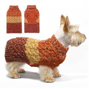 lot 10305 image: KYEESE Dog Sweaters for Small Dogs Male Color Block Pet Sweater with Fuzzy Thread Knitted Turtleneck Small Dog Sweater Knitwear Pet Sweater Fall Winter Dogs Clothes, Brown, L