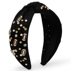 lot 10313 image: Huachi Football Headband for Women Game Day Hair Accessories Football Mom Essentials - Rhinestone Pearl Knotted Head Band for Women Non Slip, Black