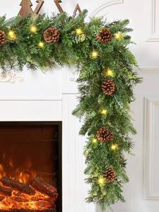 lot 10319 image: Waipfaru 6FT Christmas Garland with Lights, Realistic Cedar Garland with Pinecone Real Touch Norfolk Pine Garlands, Prelit Lighted Cypress Garlands for Mantle Table Stairs Winter Indoor Outdoor Decor