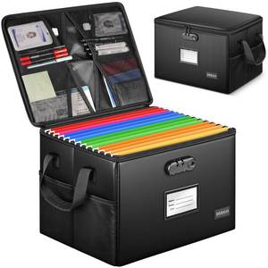 lot 10320 image: DEEGO Fireproof Document Box, Water-Resistant File Organizer Box with Lock for Document Safe, Collapsible File Organizer with Handle, Filing Cabinets for Home Office for Hanging LetterLegal Folder