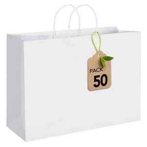 lot 11598 image: MESHA 16x6x12 White Kraft Paper Bags With Handles,50 Pack Large Gift Bags Bulk Bulk Reusable for Business,Retail,Birthday,Wedding,Party,Favor,Merchandise,Grocery Shopping Bag