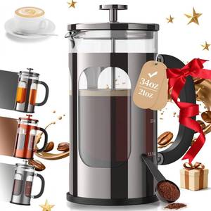 lot 11600 image: Veken French Press Coffee Maker 34oz,Thickened Borosilicate Glass Stainless Steel Brewer,No Plastic Touching Cafe,Cold Brew Cafetera Teapot for Kitchen Travel Camping,Gift,Bar Accessories,Dark Pewter