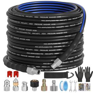 lot 11608 image: VIVIDWASH Sewer Jetter Kit for Pressure Washer(100FT),14 NPT Drain Cleaner Hose 5800PSI with 3 Sewer Jet Nozzles��Pearl Corsage Pin��Marking Ring,Spray Nozzle��Teflon Tape&Gloves