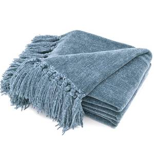 lot 11610 image: RECYCO Throw Blanket Soft Cozy Chenille Throw Blanket with Fringe Tassel for Couch Sofa Chair Bed Living Room Gift (Dusty Blue, 60 x 80)