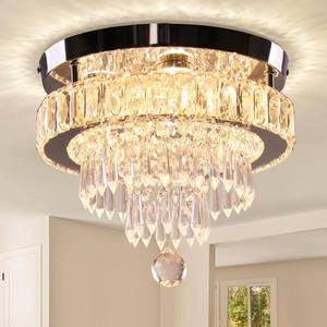 lot 13637 image: Finktonglan 11.8 Crystal Chandeliers, Modern Crystal Ceiling Light LED Small Chandeliers Semi Flush Mount Chandelier Room Light for Bedrooms Living Room Hallway (2700K Warm Light)