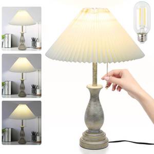 lot 13645 image: Farmhouse Table Lamp with Pull Chain Switch Control 3-Way Dimmable Table Lamp, Modern Nightstand Lamp Bedside Desk Lamp with Fabric Shade for Living Room Bedroom Hotel (Pack 1-Folding lampshade)