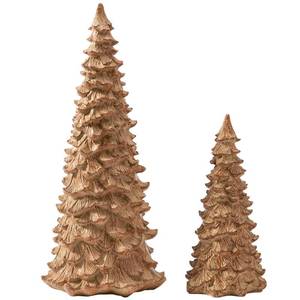 lot 13654 image: DN DECONATION Christmas Tree Figurines, Set of 2 Tabletop Xmas Trees, Walnut-Finish Resin Pine Tree Decor for Mantel, Desk & Holiday Centerpieces