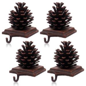 lot 13661 image: JUSTOTRY PineCones Christmas Stocking Holder Set of 4 with Non-Skid Retro Brown Stocking Holders for Mantle Fireplace Christmas Indoor Home Decor Gifts Xmas Decorations