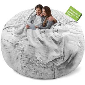 lot 13663 image: YudouTech (No Filler Bean Bag Chair Cover Without Filler,Big Round Soft Fluffy PV Velvet Washable Bean Bag Lazy Sofa Bed Cover for Adults,Living Room Bedroom Furniture Outside,5ft Snow Grey