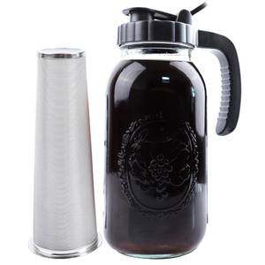 lot 13666 image: Cold Brew Coffee Maker Pitcher 2 Quart Glass Mason Jar With Spout Lid Filter Half Gallon Wide Mouth Iced Tea Brewing Jug Heavy Duty Handle Airtight & Leak-Proof Pitcher For Fridge Sun Tea 64 OZ