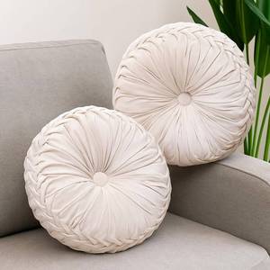 lot 13675 image: Beeveer 2 Pcs Round Throw Pillows 15 Inch Decorative Velvet Pleated Pumpkin Floor Boho Pillows for Living Room Couch Chair Bed Sofa (Ivory)