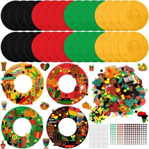 lot 14012 image: Wavwavw 472 Pcs Kwanzaa DIY Wreath Craft Kit Kwanzaa Arts Decorations with Candle Drum Elephant Heart Stickers for African American Indoor Outdoor Home Party Favors