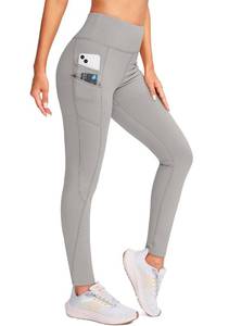 lot 14020 image: G Gradual Womens Fleece Lined Winter Leggings with Pockets Water Resistant High Waisted Thermal Warm Pants Running Hiking(Light_Grey,L)