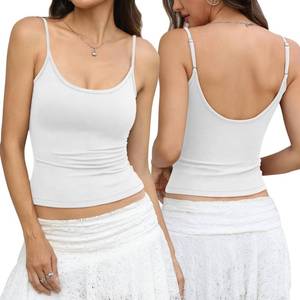 lot 14026 image: EasyGala Womens Cotton Sexy Scoop Neck Tank Top Adjustable Spaghetti Strap Camisole Basic Summer Slim Fitted Low Cut Cami Trendy Backless Shirts Going Out Clothes 2026 Ture White Medium