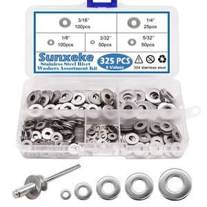 lot 14027 image: Sunxeke 325pcs Stainless Steel Washers for Blind Pop Rivets Assortment Kit, Backup Rivet Washers Diameter 332 inch 18inch 532inch 316inch 14inch