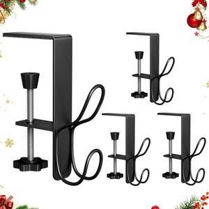 lot 14467 image: RELBRO 2 in 1 Stocking and Garland Hangers, Adjustable Metal Christmas Stocking Garland Holder with Double Hooks for Mantle Fireplace, Black, 4 Pcs