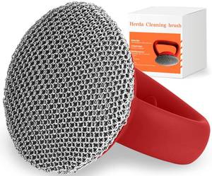 lot 14472 image: Cast Iron Cleaner Scrubber with Heavy Duty Handle, 3mm Welded Chain Mail Scrubber for Pan Pot Grill- Small Ring Chainmail Grill Scrubber Metal Scrub Sponge Skillet, Oven, Griddle, Wok Cleaning Brush