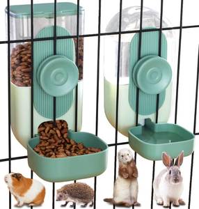 lot 14495 image: Kenond 35oz Hanging Automatic Pet Food Water Dispenser, Auto Gravity Pet Feeder and Waterer Set, Cage Cat Food Bowl Dog Feeding Station for Puppy and Kitten Rabbit Chinchilla Hedgehog Ferret (Green)