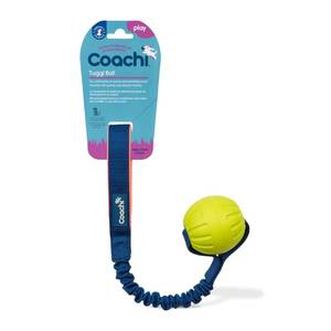 lot 14497 image: Coachi Tuggi Ball - Interactive Dog Toy for Tug of War & Play. Strong & Comfortable, Stretchy Bungee Handle, Reward Training, Interrupting Biting & Chewing. Ideal for Agility and Suitable for Puppies