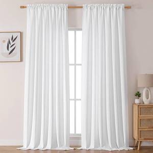 lot 15285 image: Chyhomenyc White Curtains 108 inches Long 2 Panels, Light Filtering Faux Linen Extra Wide Room Divider Patio Sliding Door Drapes, 9 FT, 60Wx108L, 2PCS