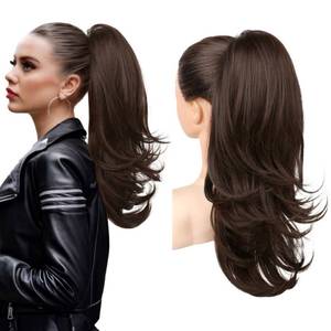 lot 15292 image: Flufymooz Ponytail Extension for Women, 20 Inch Drawstring Ponytail Hair Extension for Women, Soft Natural Looking Synthetic Pony Tails Hairpiece(Dark Chocolate Brown)