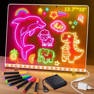 lot 15300 image: Aukdin Led Drawing Board with Battery Pack, 13.7X10 Portable Led Drawing Board 4 Modes Light for Kids Girls, Light Up Acrylic Dry Erase Board with 7 Markers, Adapter, Stand, for Office, School, Home
