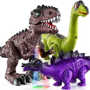 lot 15313 image: TEMI 3 Pack Electrical Walking Dinosaur Toys for Toddlers 3-4 3-5 Years with Sound and Light Up, Toddler Robot Dinosaur, Brachiosaurus, Stegosaurus Dinosaur Figures for Kids