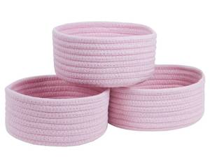 lot 16382 image: Small Storage Basket, Set of 3 Woven Baskets, Cotton Rope Small Baskets for Organizing, Cute Mini Tiny Round Basket, Bathroom Organization Bin (Pink)