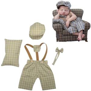 lot 16387 image: Vomdrok Newborn Photography Props Outfits Cute Overalls Hat Romper Bowtie Set Infant Baby Boy Girl Photoshoot Props Costume �� (Fruit green)