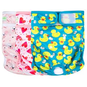 lot 16388 image: wegreeco Washable Female Dog Diapers Highly Absorbent Reusable Diapers for Dog in Heat Period, 3 Pack (Yellow Ducks, Medium)
