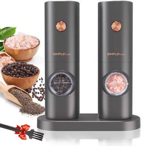 lot 16393 image: SIMPLETASTE Electric Salt and Pepper Grinder Set, One-Handed, Battery Powered, Adjustable Coarseness, LED Light, Pepper mills with stand, Seasoning Tools for Kitchen, Dining or Gifting