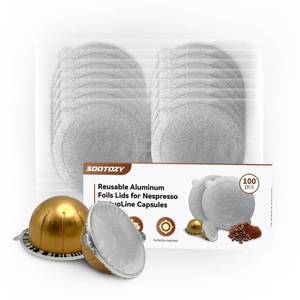 lot 16397 image: Reusable Pods for Nespresso Capsules VertuoLine, 100pcs Refillable Aluminum Covers Foil Seals Lids (Pods Not Included), Compatible for Nespresso VertuoPlus Espresso Machine