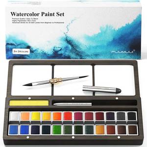 lot 16400 image: Fuumuui Watercolor Paint Set, 24 Watercolor Paints with Dual Tip Travel Watercolor Brushes Wooden Palette, Art Supplies for Painting, Travel Watercolor Set, Amateur Hobbyists