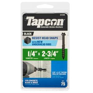 lot 16404 image: Tapcon 24389 14 X 2-34 HEX Head Black Screw Anchor 75CT