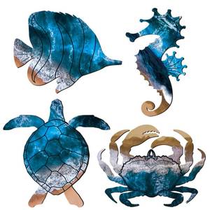 lot 16408 image: Qunclay Christmas Coastal Wall Decor Christmas gift Summer Beach Wall Art Decor Sea Turtle Seahorse Crabs Fish Wooden Ocean Beach Themed Hanging Art(Vivid)