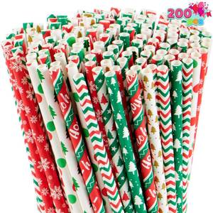 lot 16410 image: JOYIN 200 Pcs Christmas Paper Straws Disposable, Colorful Christmas straws for Xmas Drinkware Party Supplies, Desserts, and Holiday Party Decorations